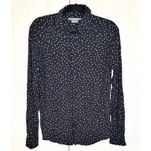 Zara Black Polkadot Long Sleeve Button Down Reg Fit Collar Top Women's Size S